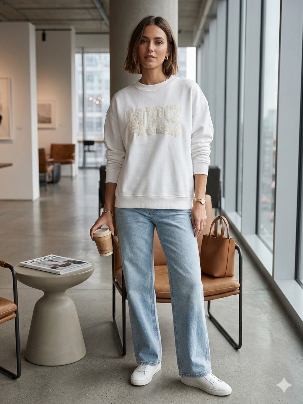 Anthropologie White Embroidered 'MRS' Sweatshirt